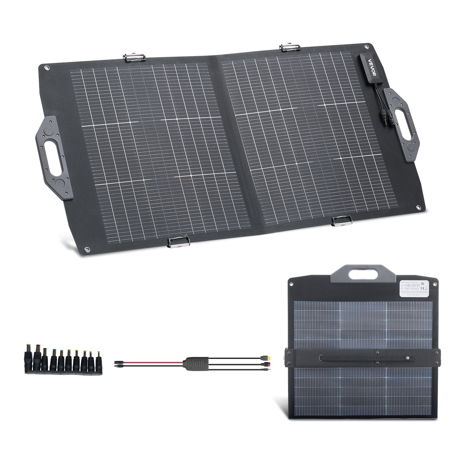 VEVOR opvouwbaar zonnepaneel 100W, 16BB N-type bifaciale monokristallijne zonnemodule met lader, 24% rendement, met MC4-uitgang, USB-A (QC3.0), Type-C en DC-poorten voor powerstations