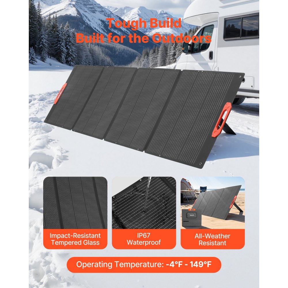 VEVOR Monokristallijne zonnepanelen 300W opvouwbaar, ETFE zonnepaneellader met MC4-uitgang en 10-in-1 DC-adapters, IP67 waterdicht, balkon-powerstation voor kamperen en wandelen