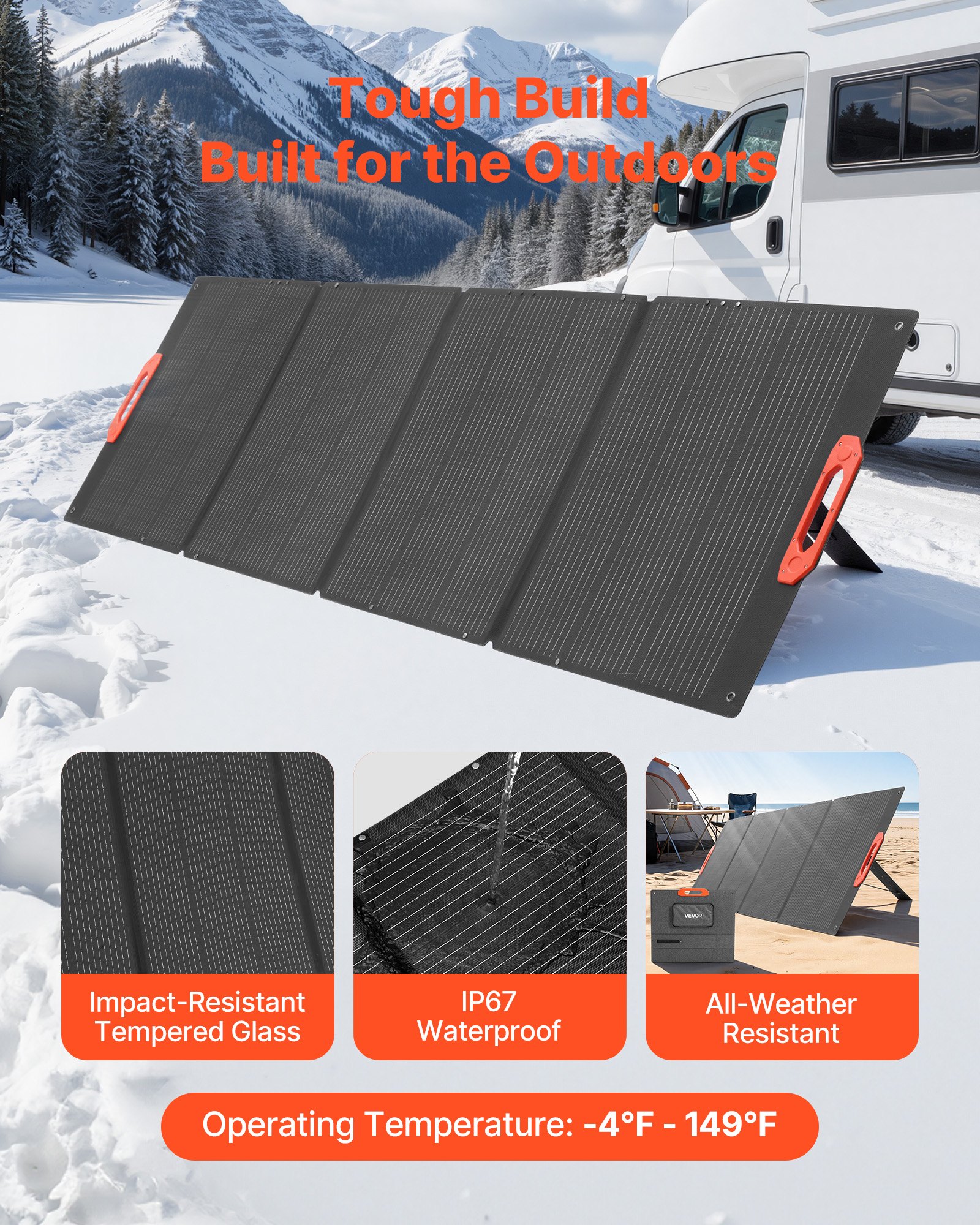 VEVOR Monokristallijne zonnepanelen 300W opvouwbaar, ETFE zonnepaneellader met MC4-uitgang en 10-in-1 DC-adapters, IP67 waterdicht, balkon-powerstation voor kamperen en wandelen