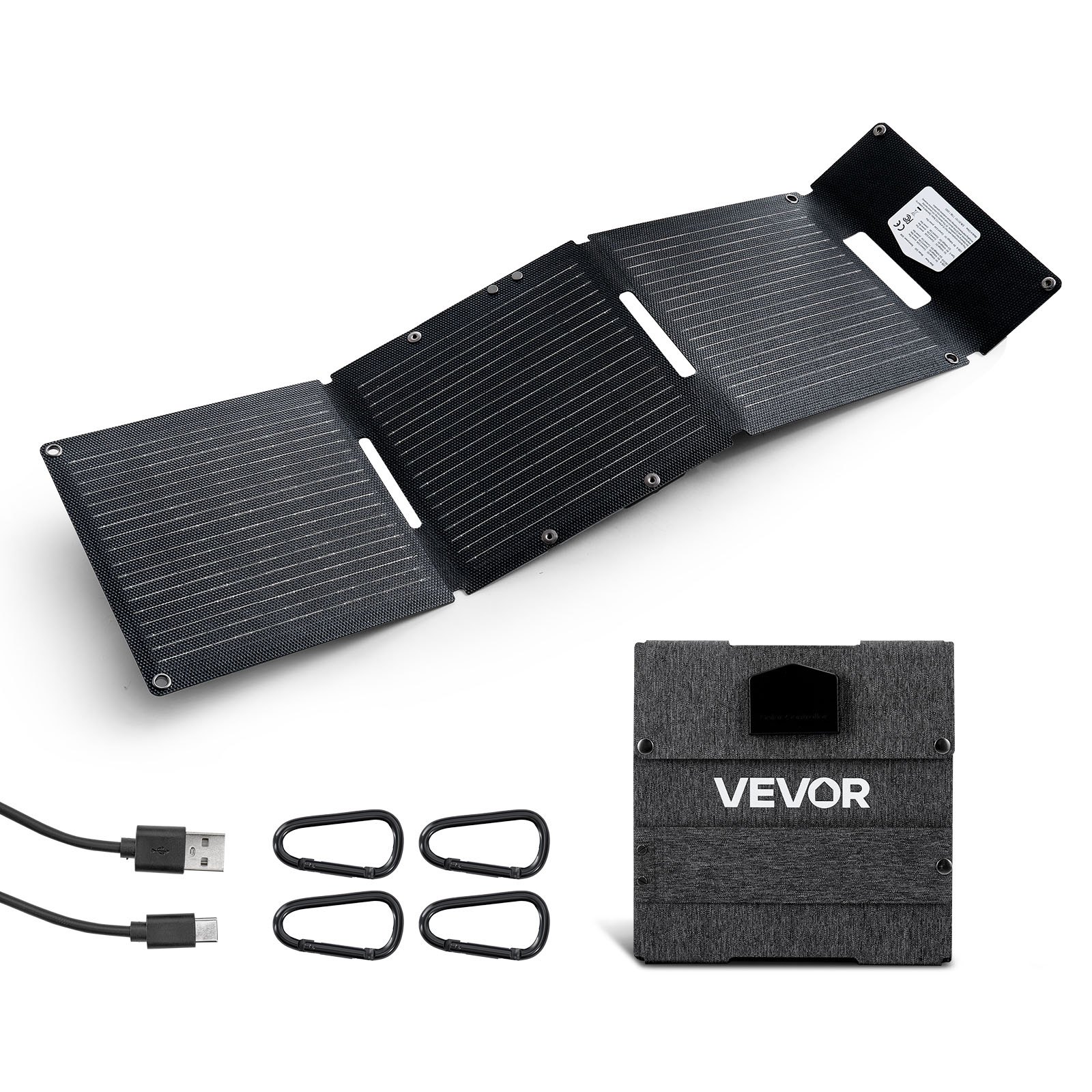 VEVOR opvouwbaar zonnepaneel 30W, 16BB N-type monokristallijne zonnemodule, draagbare zonneoplader met USB-A-, USB-A (QC3.0)- en Type-C-poorten voor kamperen, backpacken, mobiele telefoons en tablets