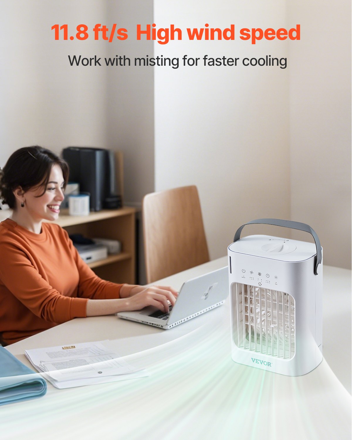 VEVOR Portable Air Conditioner, 4-in-1 Evaporative Air Cooler, 3-Speed Mini Air Conditioner with 0-7H Smart Timer, 700ml Water Tank, 7-Color Light, Personal Mini Desk AC Fan for Bedroom Office Room