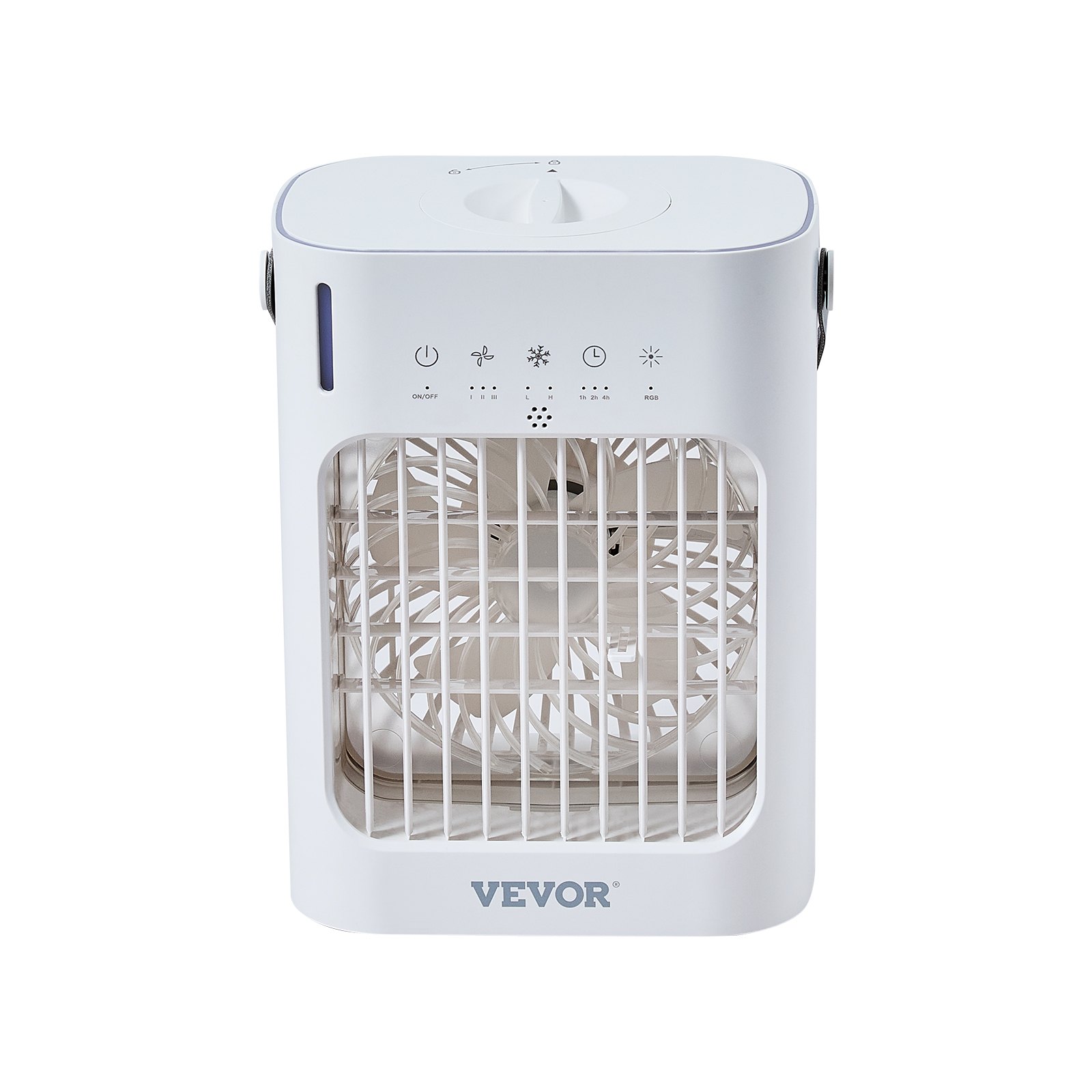 VEVOR Portable Air Conditioner, 4-in-1 Evaporative Air Cooler, 3-Speed Mini Air Conditioner with 0-7H Smart Timer, 700ml Water Tank, 7-Color Light, Personal Mini Desk AC Fan for Bedroom Office Room