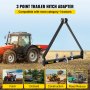 3-point VEVOR trailer hitch adapter with tractor and usage scenarios: farm, orchard, construction, road rescue.