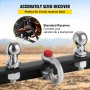 VEVOR trailer hitch with 2-inch receiver and dual chrome balls in a field background.