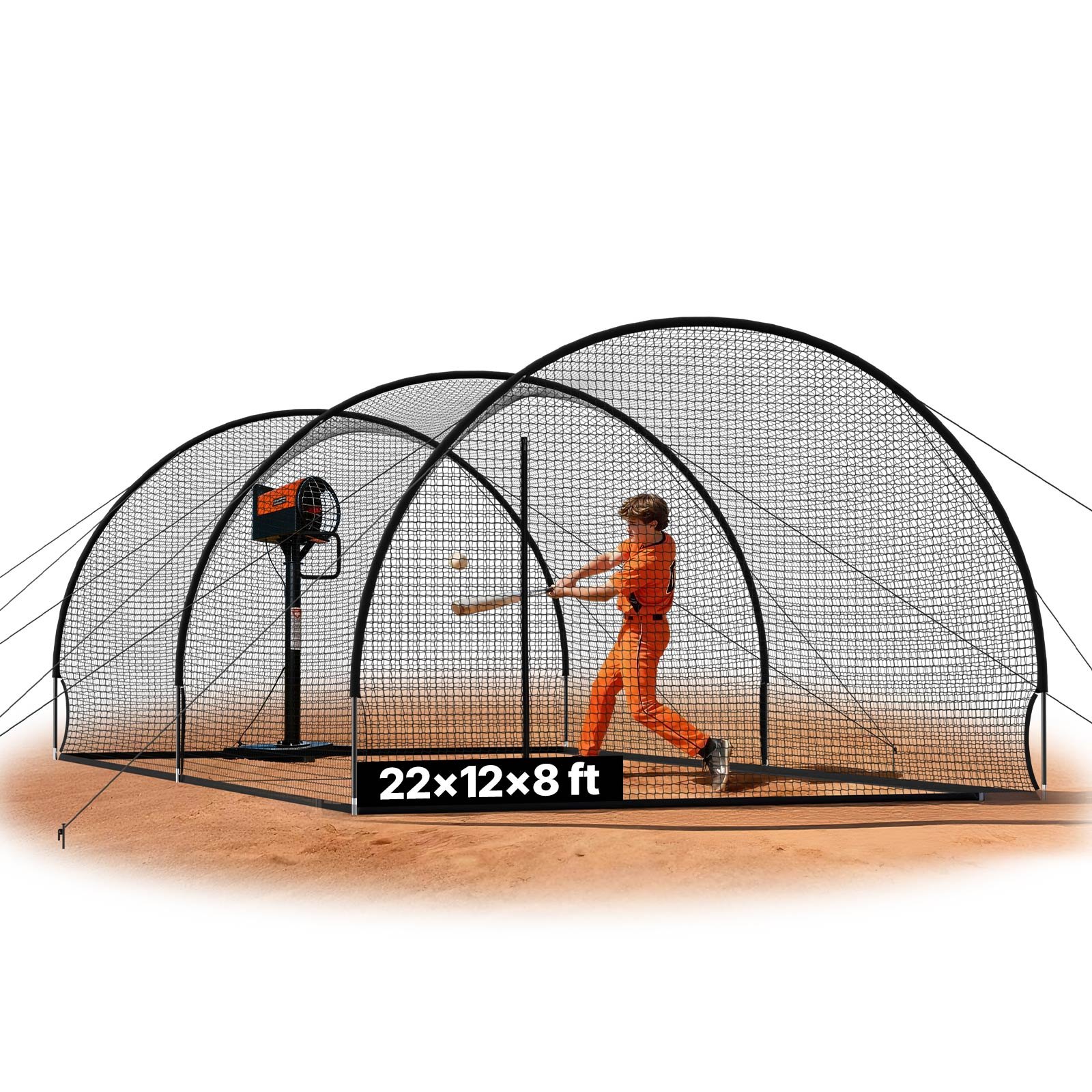 VEVOR honkbal slagkooi (halfrond) net 678x370x240 cm, draagbaar trainingsnet met 4-laags en knooploos polyesterweefsel en opening voor werpmachines, incl. softbal trainingskooi net