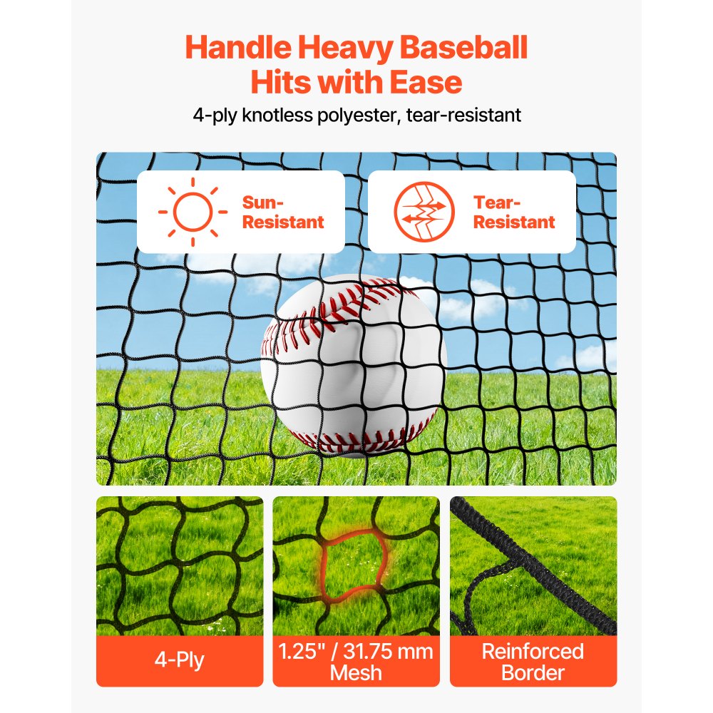 VEVOR Baseball Batting Cage, 33.0 x 12.0 x 9.8 FT Freestanding Portable Batting Cage, Hitting Cages with 4-Ply Knotless Polyester & Pitching Machine Opening, Battings Cages Netting for Indoor Outdoor