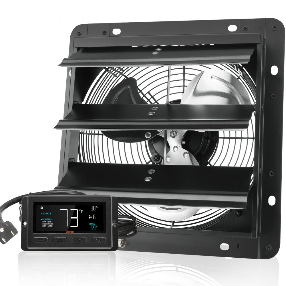 VEVOR 254 mm afzuigventilator, temperatuur-vochtigheidsregeling, EC-motor, 843 CFM, wandventilator met snelheidsregeling, ventilatie en koeling voor kassen, garages, schuren