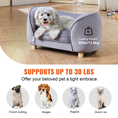 BEAUTYLAST Revuera Pet Sofa, Calming Dog Bed, Fluffy Plush Pet Sofa, Washable Puppy Bed, Cat Sofa Pet Sofa for Large Small Dogs and Cats (65x46x30cm, Light Grey