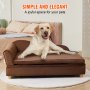 dog lounging comfortably on a VEVOR dog sofa with cozy pillows in the background.