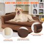 VEVOR dog sofa in brown with thickened backrest and solid wood armrests, featuring 5 cm sofa legs.