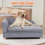 dog lounging on a grey VEVOR dog sofa in a cozy room with stylish decor. simple and elegant design.