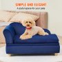 dog lounging on blue VEVOR pet sofa with a stylish and comfortable design in a cozy room.