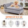 VEVOR pet sofa in gray with a dog, supporting up to 81 lbs, suitable for various pet breeds.