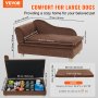 VEVOR pet sofa for large dogs, brown with dimensions, storage compartment for toys, cushioned.