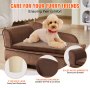 VEVOR pet sofa with solid wood armrests, thickened backrest, and elevated legs for pet comfort.