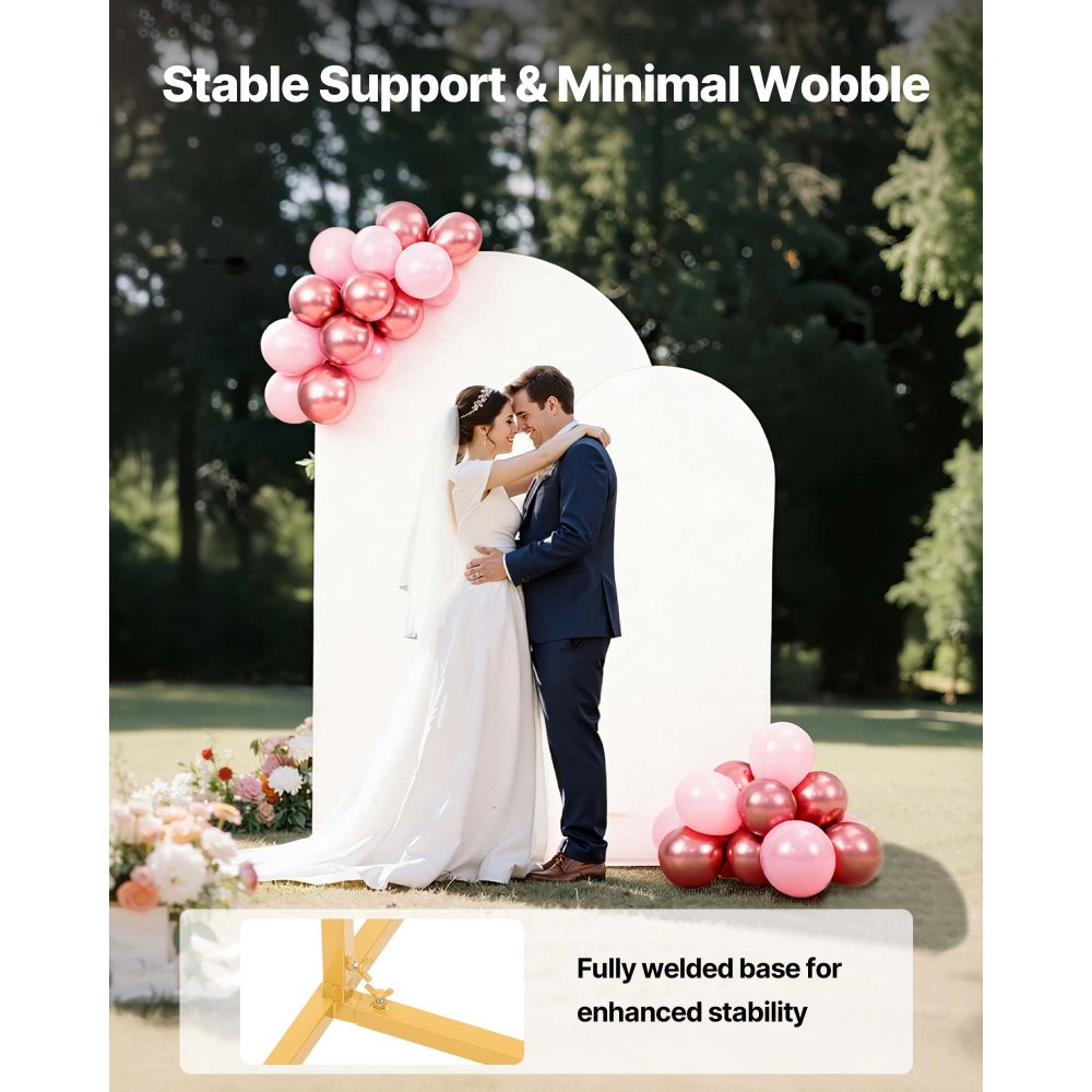 VEVOR Arch Backdrop Stand, Set of 2, 2.2 m and 1.8 m, Stable Structure, Easy Assembly, Gold Metal Arch Backdrop Stand with Cover for Wedding, Birthday Party, Celebration, and Ceremony Decoration