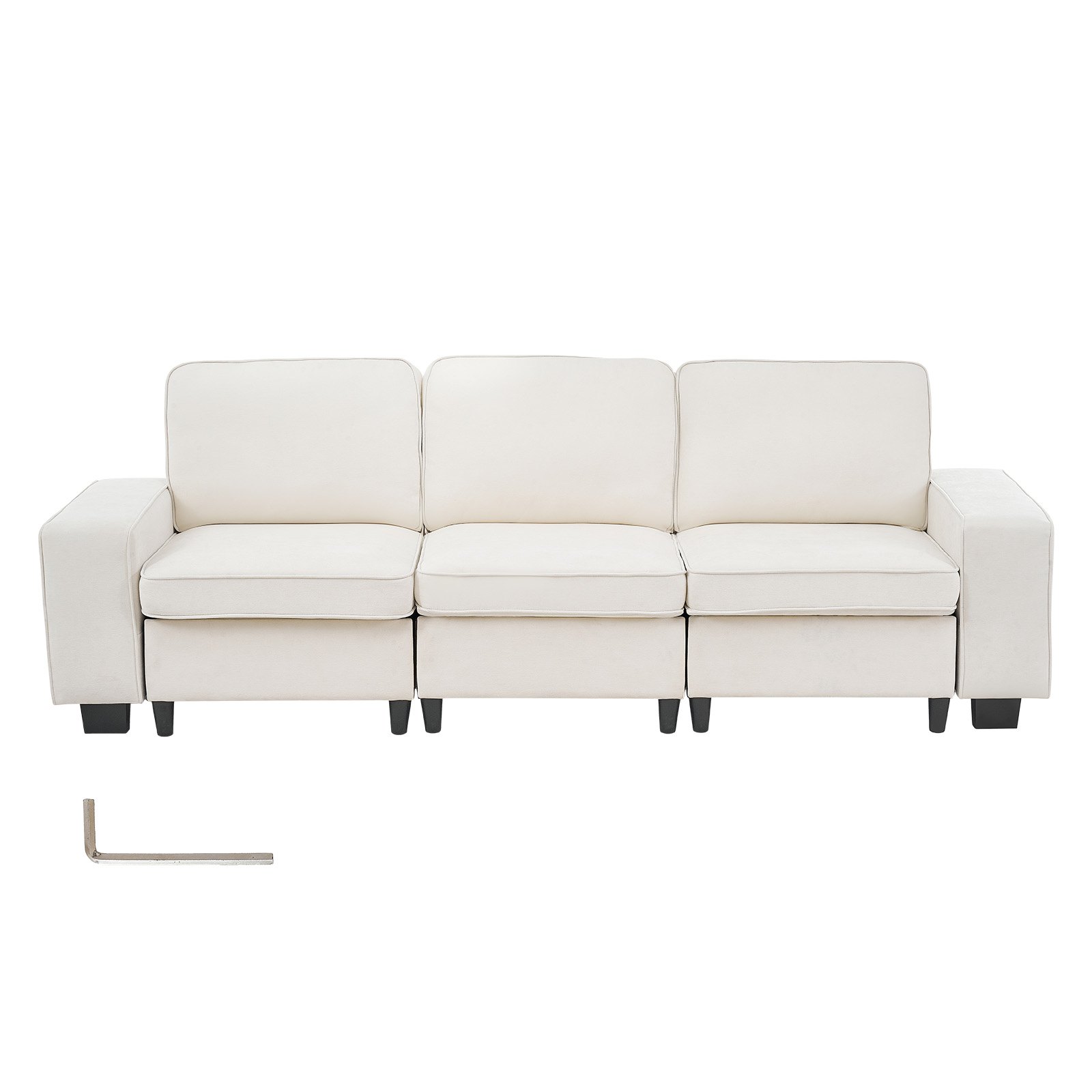 VEVOR 3 Steater Sofa, Modular Sectional Couch with Bottom Storage Space, Modern Comfy Cloud Sofa with Side Storage Pockets and Metal Frame, Ideal for Living Room, Bedroom, Apartment and Office, White