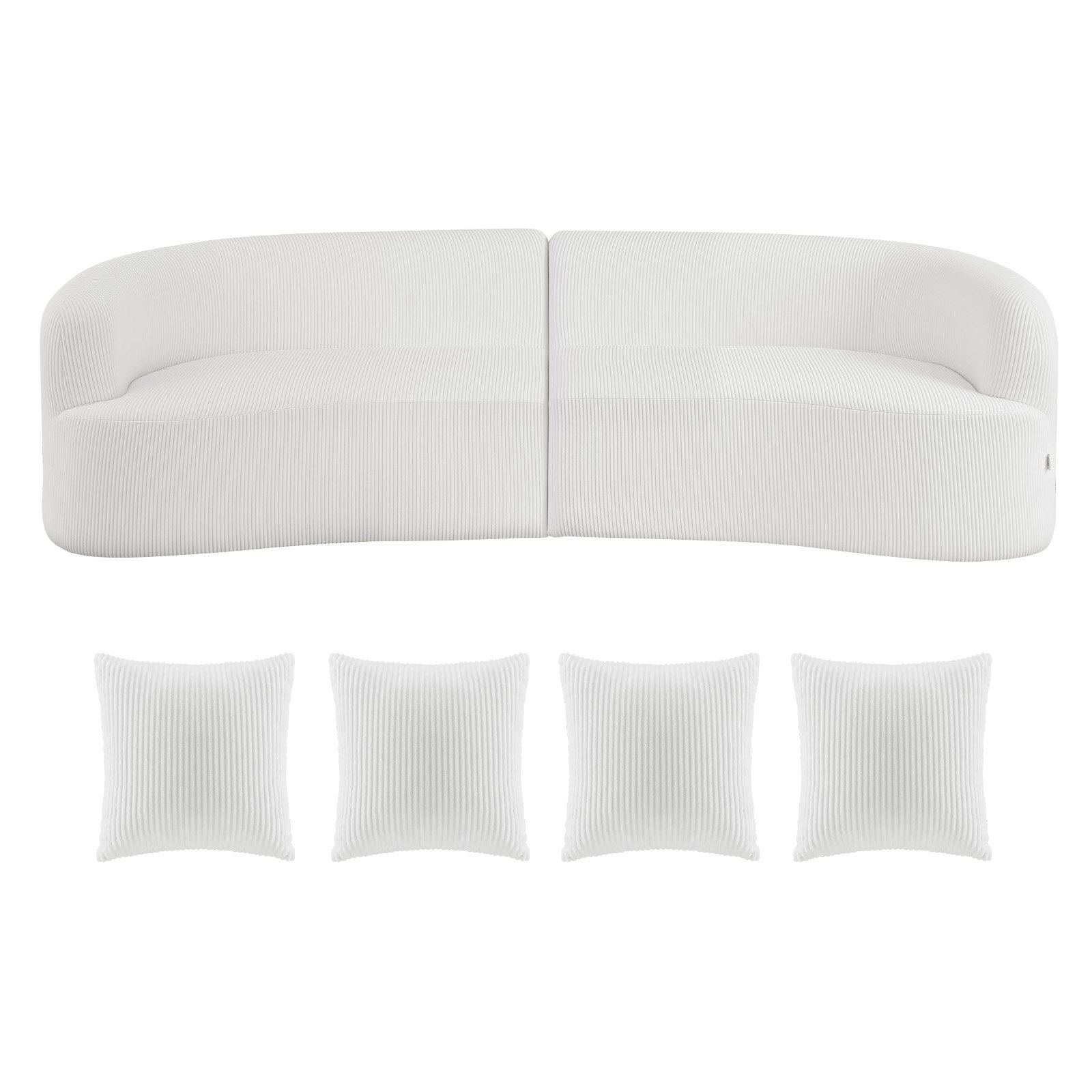 VEVOR 2840 mm Curved Modular Sofa, Modern Luxury Sectional Couch with 4 Pillows, Oversized Cloud Plush Corduroy Sofa Couch with Wide Deep Seat, for Living Room, Bedroom, Apartment, Office, White
