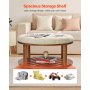 VEVOR Large Round Ottoman Coffee Table, 31.9 Inch Tufted Coffee Table with Solid Wood Shelf Storage, Linen Solid Upholstered Footrest Ottoman for Bedroom Living Room, 350 LBS, Linen Color