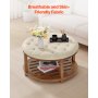 VEVOR Large Round Ottoman Coffee Table, 31.9 Inch Tufted Coffee Table with Solid Wood Shelf Storage, Linen Solid Upholstered Footrest Ottoman for Bedroom Living Room, 350 LBS, Linen Color