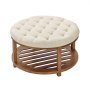 VEVOR Large Round Ottoman Coffee Table, 31.9 Inch Tufted Coffee Table with Solid Wood Shelf Storage, Linen Solid Upholstered Footrest Ottoman for Bedroom Living Room, 350 LBS, Linen Color