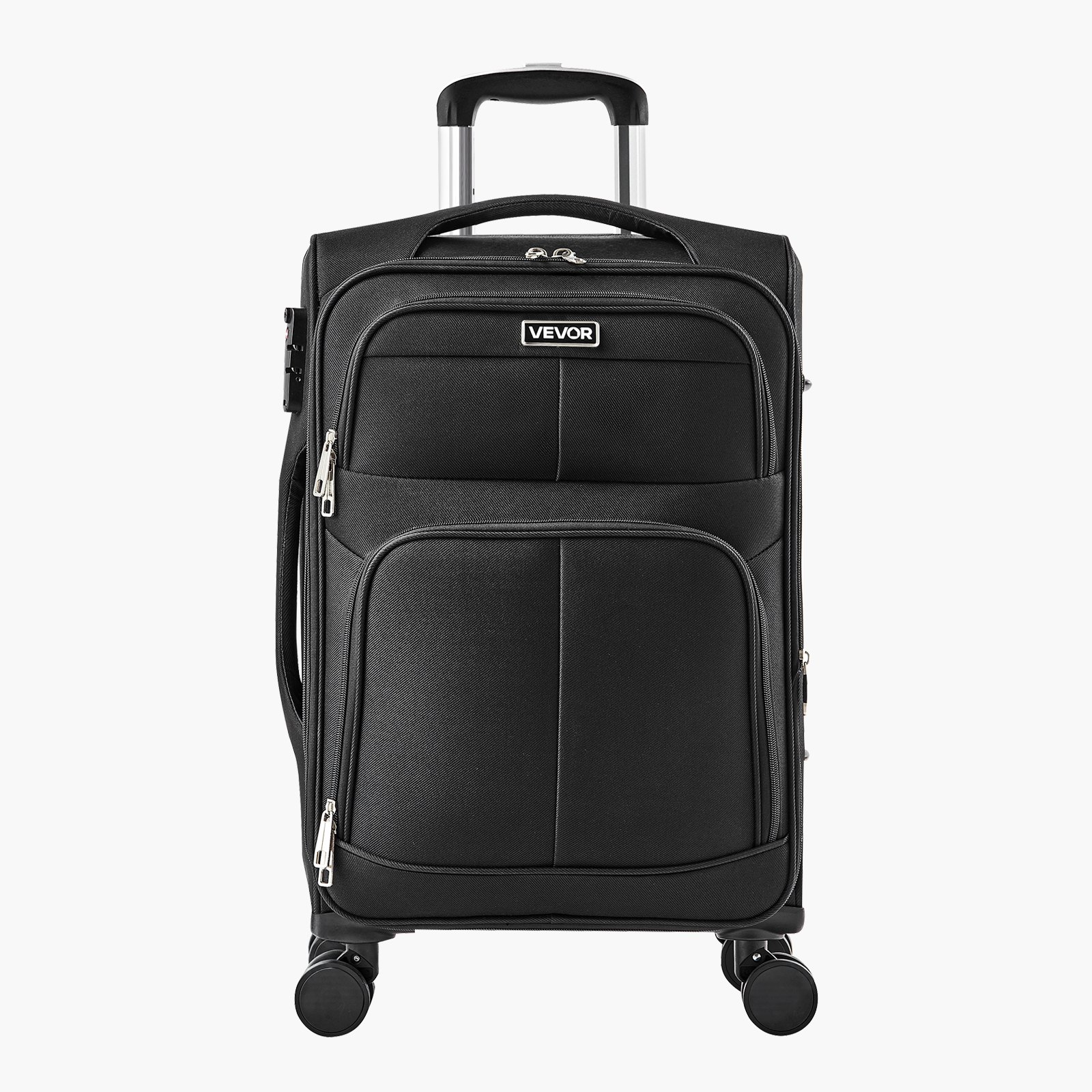 VEVOR Softside Expandable Luggage with Spinner Wheels, 20 inch / 50.8 cm Softside Carry on Luggage, Lightweight Checked Suitcase with Expandable Zippered Pocket and TSA Lock, Black