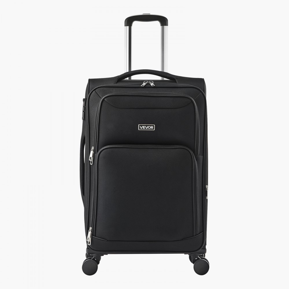 VEVOR Softside Expandable Luggage with Spinner Wheels, 24 inch / 61 cm Softside Checked Medium Luggage, Lightweight Checked Suitcase with Expandable Zippered Pocket and TSA Lock, Black
