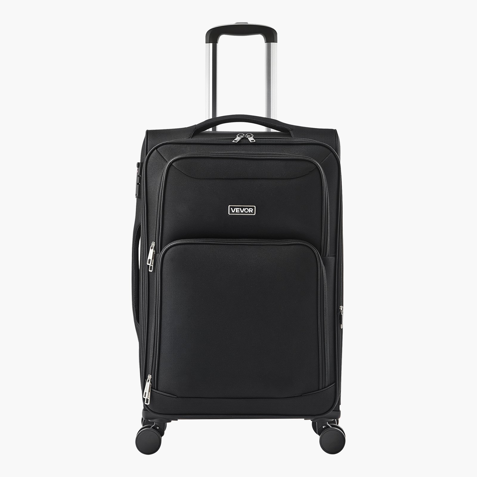 VEVOR Softside Expandable Luggage with Spinner Wheels, 24 inch / 61 cm Softside Checked Medium Luggage, Lightweight Checked Suitcase with Expandable Zippered Pocket and TSA Lock, Black