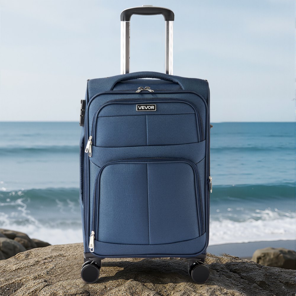 VEVOR Softside Expandable Luggage with Spinner Wheels, 20 inch / 50.8 cm Softside Carry on Luggage, Lightweight Checked Suitcase with Expandable Zippered Pocket and TSA Lock, Blue