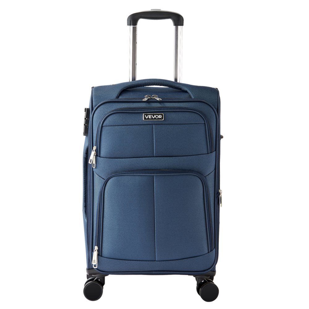 VEVOR Softside Expandable Luggage with Spinner Wheels, 20 inch / 50.8 cm Softside Carry on Luggage, Lightweight Checked Suitcase with Expandable Zippered Pocket and TSA Lock, Blue