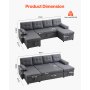 VEVOR U Shaped Sofa Bed, Convertible Sofa Bed with 2 Side Pockets, 2 Pillows and Double Chaise, 6-Seat Pull Out Sleeper Couch with Large Storage Capacity for Living Room, Apartment, Metal Frame, Gray