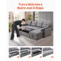 VEVOR U Shaped Sofa Bed, Convertible Sofa Bed with 2 Side Pockets, 2 Pillows and Double Chaise, 6-Seat Pull Out Sleeper Couch with Large Storage Capacity for Living Room, Apartment, Metal Frame, Gray