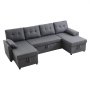 VEVOR U-vormige slaapbank, omvormbare slaapbank met 2 zijzakken & 2 kussens & dubbele chaise longue, uitschuifbare slaapbank voor 6 personen met veel opbergruimte voor woonkamer, appartement, metalen frame