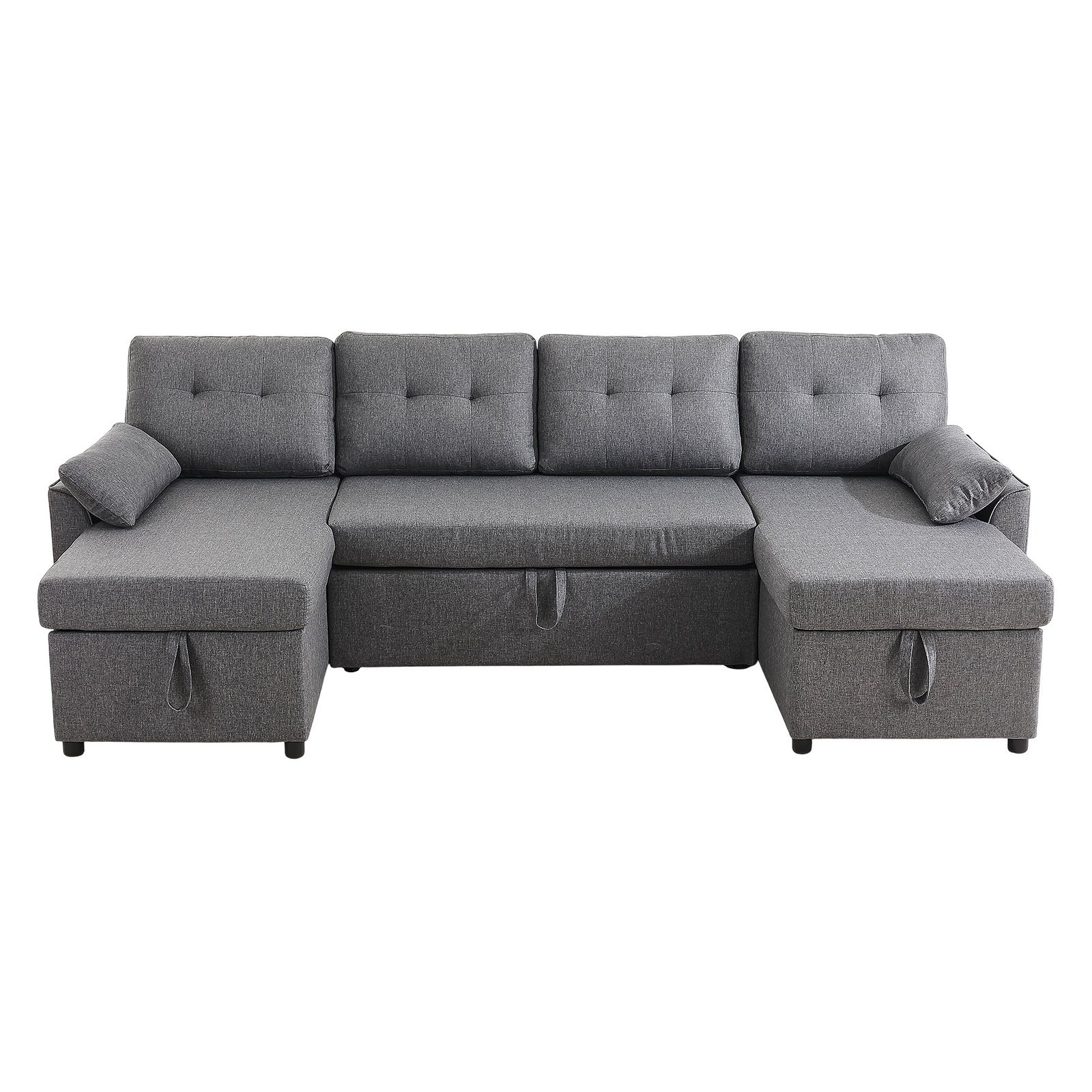 VEVOR U Shaped Sofa Bed, Convertible Sofa Bed with 2 Side Pockets, 2 Pillows and Double Chaise, 6-Seat Pull Out Sleeper Couch with Large Storage Capacity for Living Room, Apartment, Metal Frame, Gray