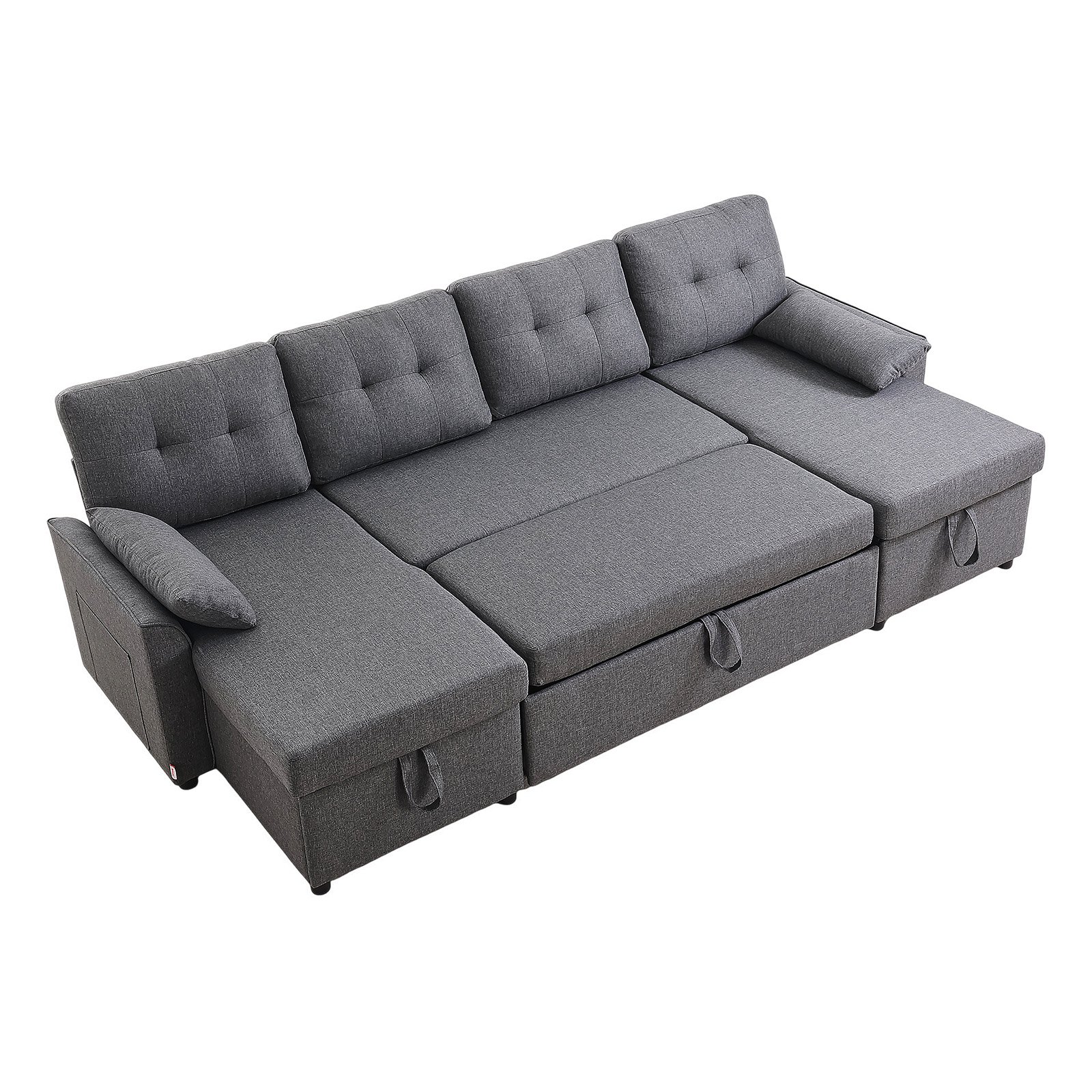 VEVOR U Shaped Sofa Bed, Convertible Sofa Bed with 2 Side Pockets, 2 Pillows and Double Chaise, 6-Seat Pull Out Sleeper Couch with Large Storage Capacity for Living Room, Apartment, Metal Frame, Gray