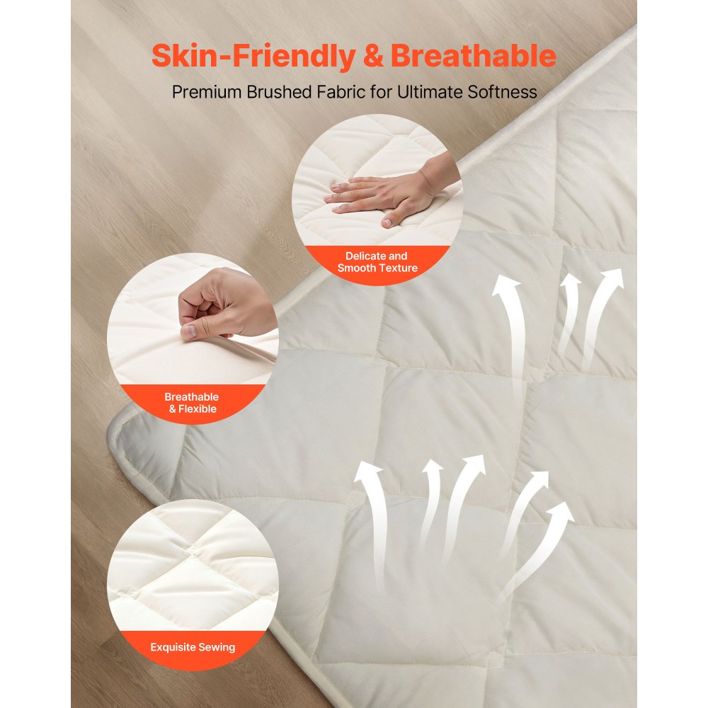 VEVOR Japanse futonmatras (2032 x 991 x 63,5 mm), opvouwbare tatami (eenpersoonsbedformaat), vloermatras met opbergtas en bevestigingsmateriaal, 9-laags slaapmat voor meditatie en yoga, wit