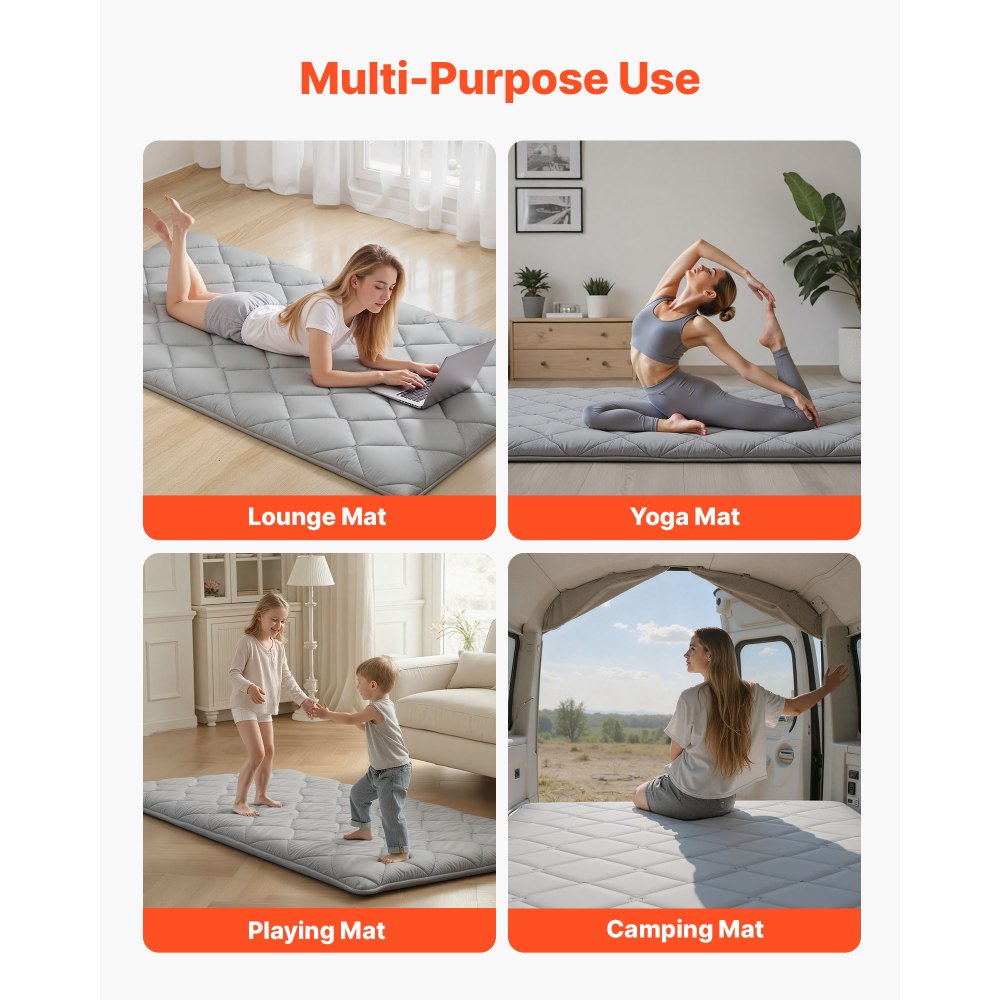 VEVOR Japanese Tatami Mat, Twin Size Foldable Japanese Tatami Mattress, Futon Mattress with Storage Bag & Fastener, 9-Layer Floor Mat for Sleeping, Dorm, Meditation, Yoga, 2032 x 991 x 89 mm, Gray