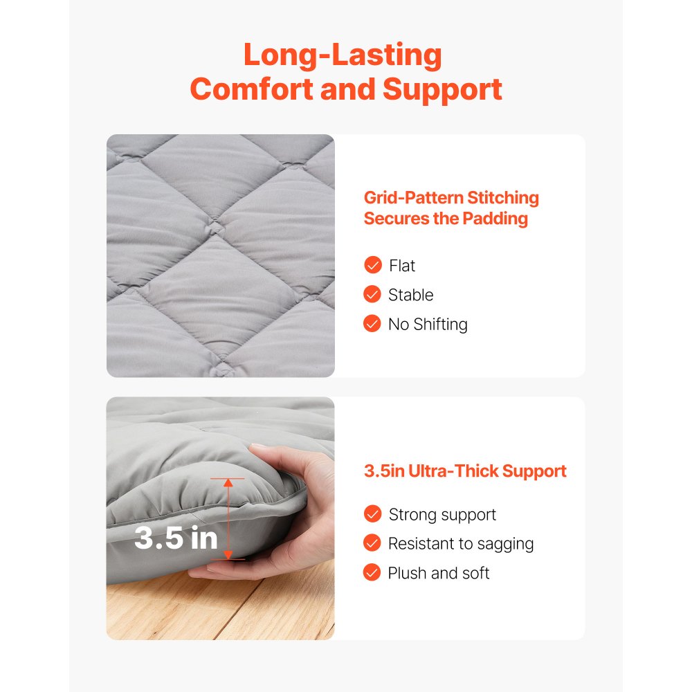 VEVOR Japanse futonmatras (2032 x 991 x 89 mm), opvouwbare tatami (eenpersoonsbedformaat), vloermatras met opbergtas en bevestigingsmateriaal, 9-laags slaapmat voor meditatie en yoga, grijs
