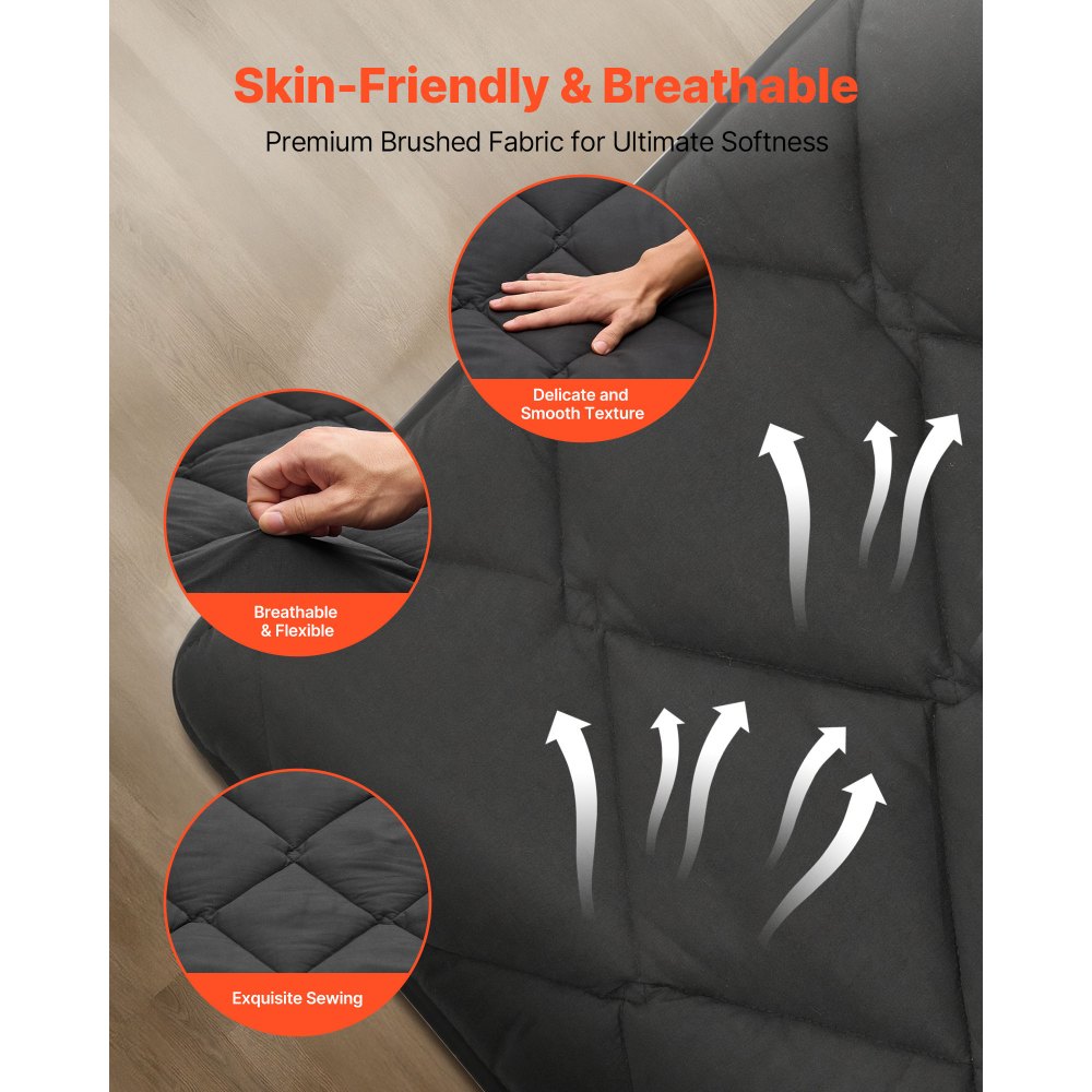 VEVOR Japanse futonmatras (2032 x 1372 x 89 mm), opvouwbare tatami (tweepersoonsformaat), vloermatras met opbergtas en bevestigingsmateriaal, 9-laags slaapmat voor meditatie en yoga, zwart