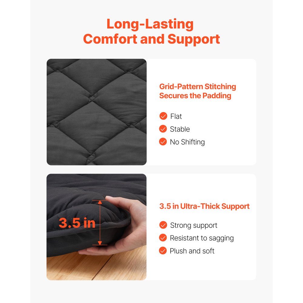 VEVOR Japanse futonmatras (2032 x 1372 x 89 mm), opvouwbare tatami (tweepersoonsformaat), vloermatras met opbergtas en bevestigingsmateriaal, 9-laags slaapmat voor meditatie en yoga, zwart