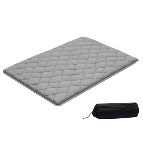 VEVOR Japanse futonmatras (2032 x 1372 x 89 mm), opvouwbare tatami-vloermatras (tweepersoonsformaat) met opbergtas en bevestigingsmateriaal, 9-laags slaapmat voor meditatie en yoga, grijs