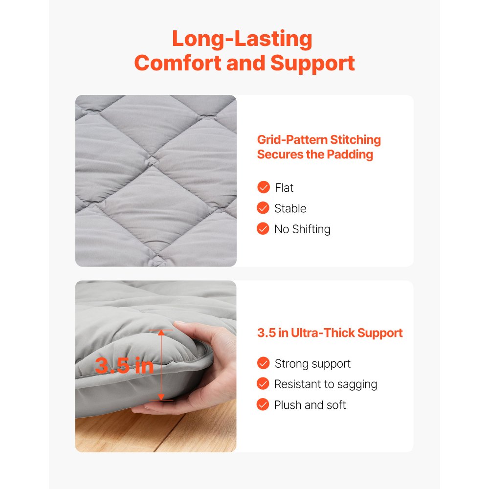 VEVOR Japanse futonmatras (2032 x 1372 x 89 mm), opvouwbare tatami-vloermatras (tweepersoonsformaat) met opbergtas en bevestigingsmateriaal, 9-laags slaapmat voor meditatie en yoga, grijs