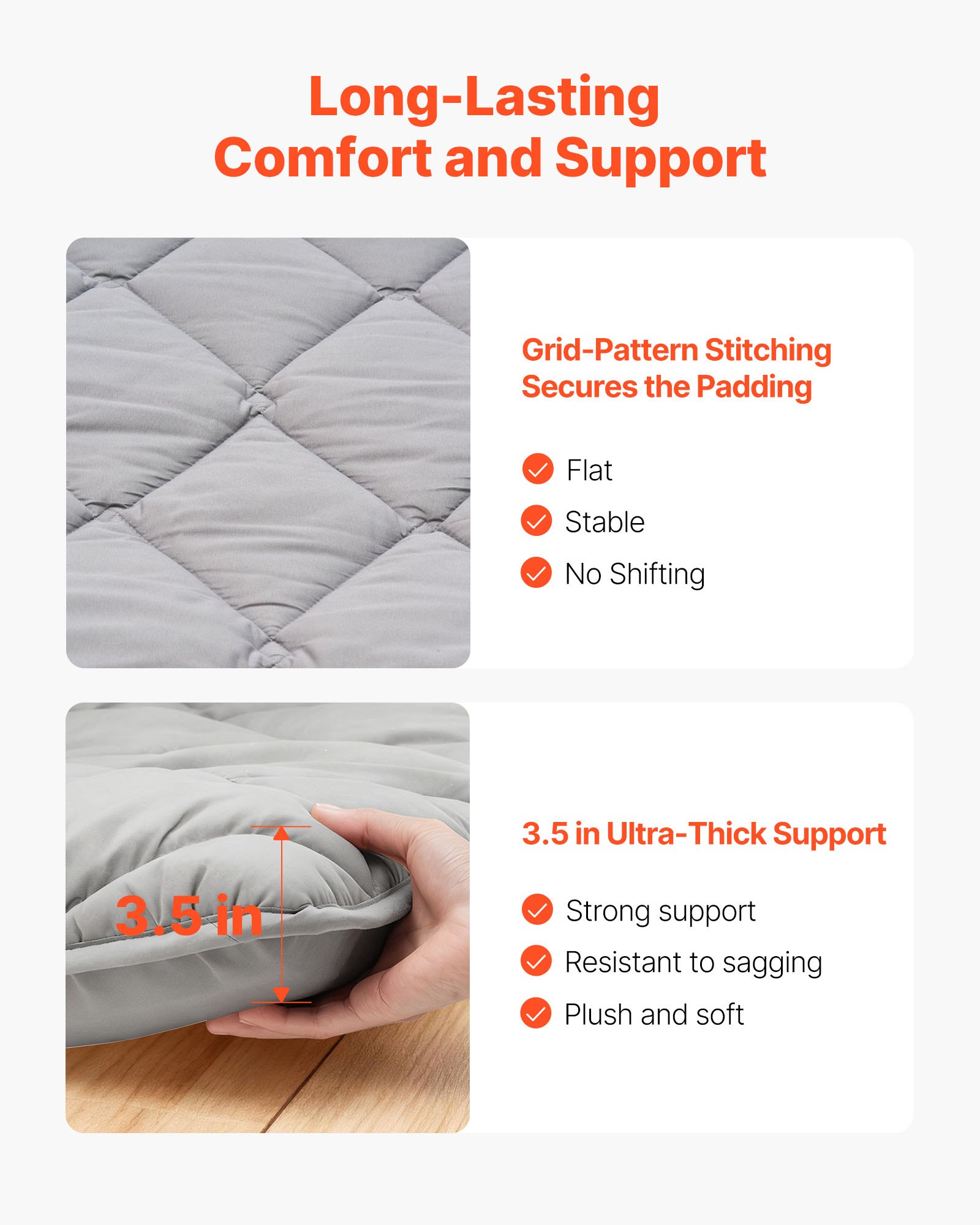 VEVOR Japanse futonmatras (2032 x 1372 x 89 mm), opvouwbare tatami-vloermatras (tweepersoonsformaat) met opbergtas en bevestigingsmateriaal, 9-laags slaapmat voor meditatie en yoga, grijs