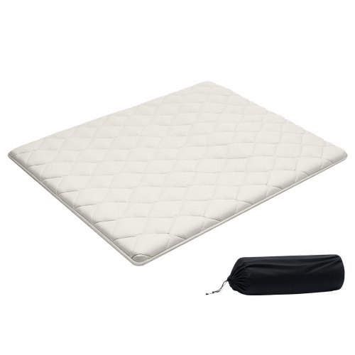 VEVOR Japanse futonmatras (2032 x 1524 x 63,5 mm), opvouwbare tatami (queensize), vloermatras met opbergtas en bevestigingsmateriaal, 9-laags slaapmat voor meditatie en yoga, wit