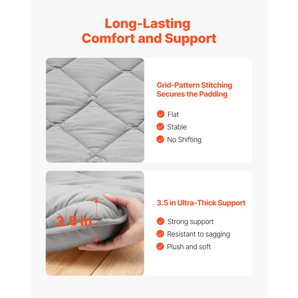 VEVOR Japanse futonmatras (2032 x 1524 x 89 mm), opvouwbare tatami (queensize), vloermatras met opbergtas en bevestigingsmateriaal, 9-laags slaapmat voor meditatie en yoga, grijs