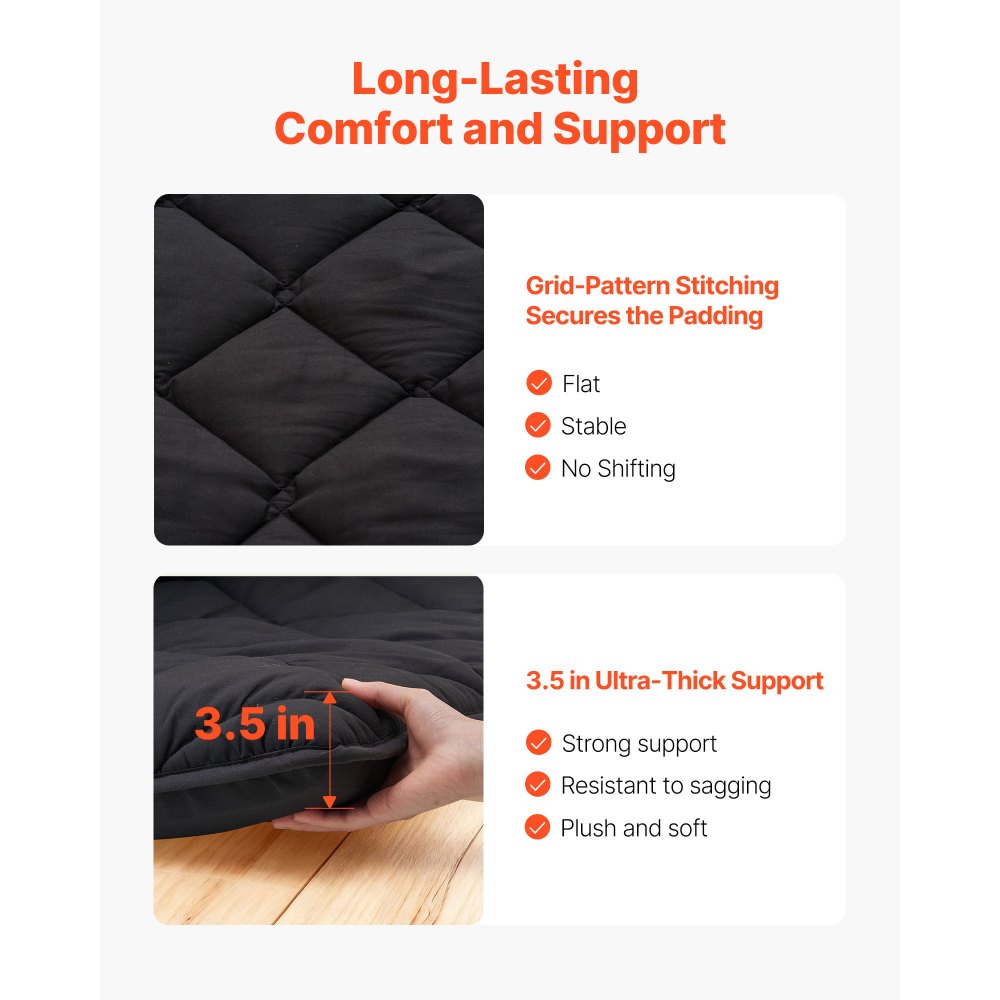 VEVOR Japanse futonmatras (2032 x 1524 x 89 mm), opvouwbare tatami (queensize), vloermatras met opbergtas en bevestigingsmateriaal, 9-laags slaapmat voor meditatie en yoga, zwart