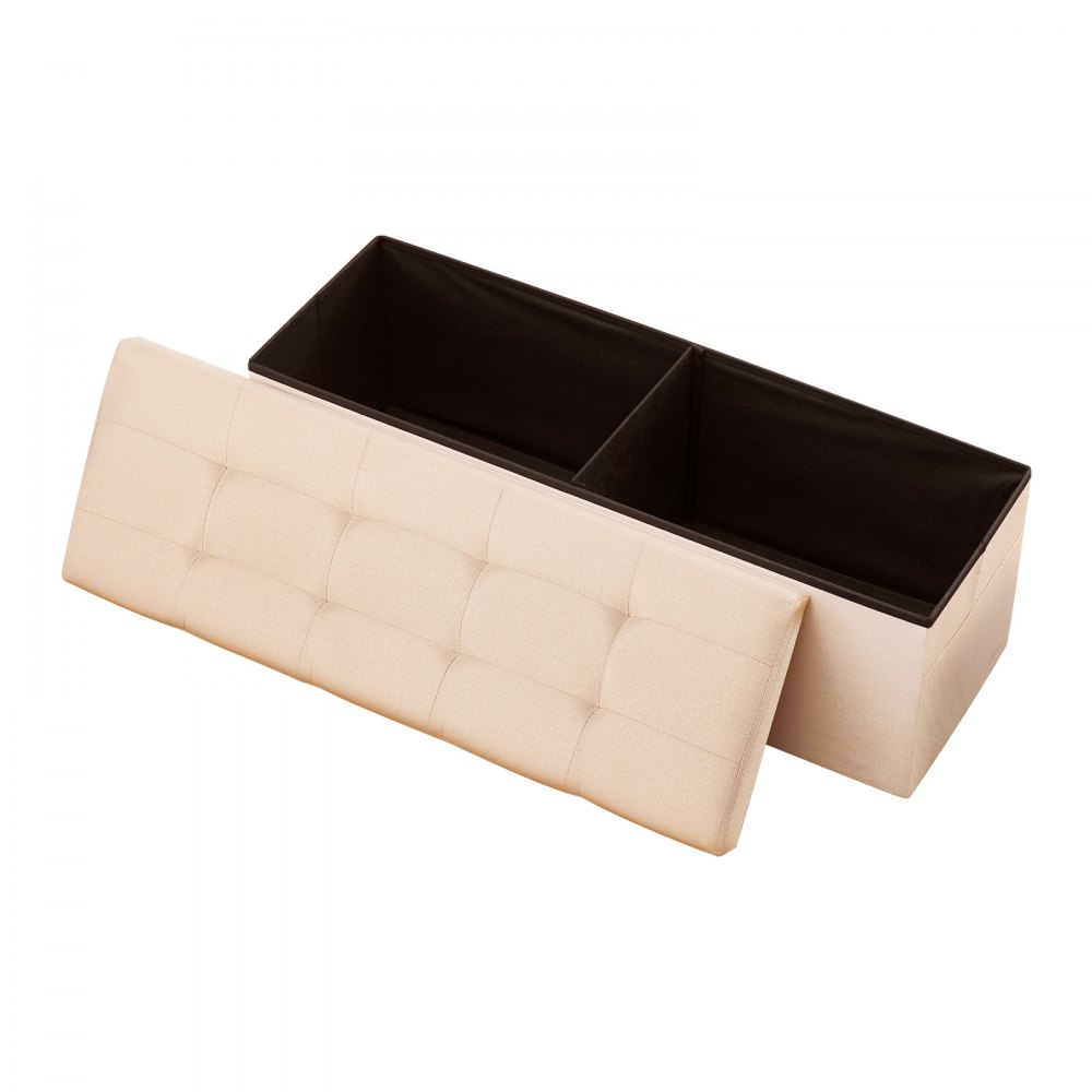 VEVOR opvouwbare poef met opbergruimte (rechthoekig), voetenbank met zijvakken, opvouwbare, gevoerde kruk, belastbaar tot 299,37 kg, 11 x 38 x 38 cm, voor woonkamer, slaapkamer, hal, beige