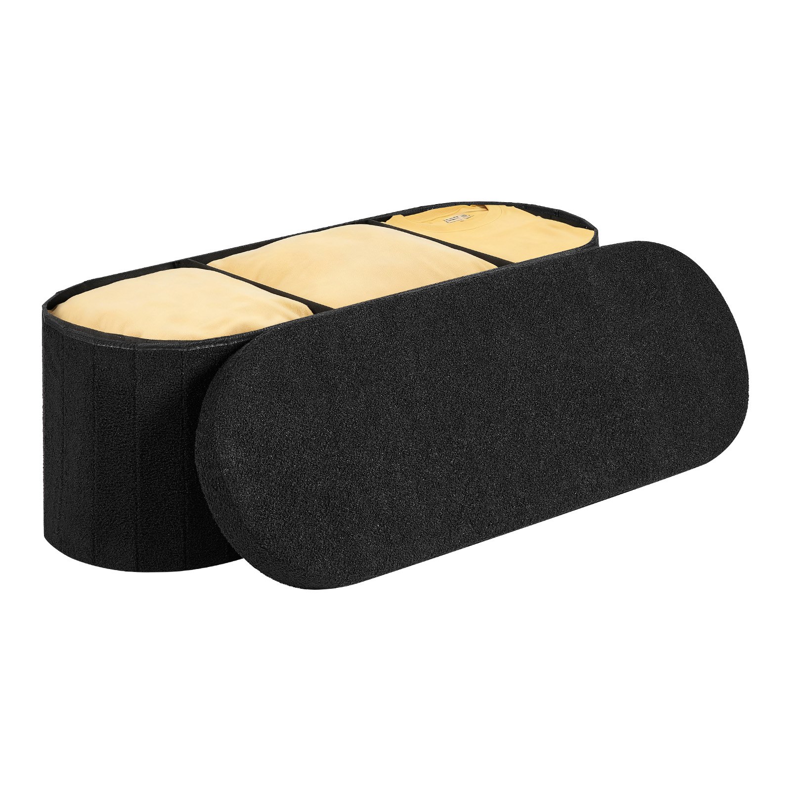 VEVOR Opvouwbare voetenbank met opbergruimte (ovaal), opvouwbare kruk met gevoerde zitting, draagvermogen tot 299,37 kg, 11 x 38 x 38 cm, voetenbank voor woonkamer, slaapkamer, gang, zwart