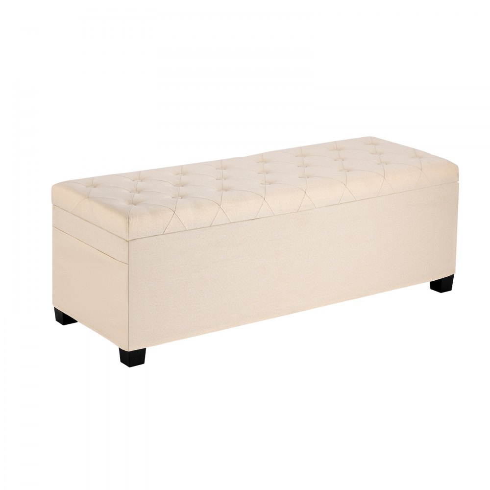 VEVOR Storage Ottoman Bench, Button-Tufted End of Bed Bench with Side Bags, Flip-up Upholstered Storage Chest with Metal Frame, Linen Bed Ottoman for Living Room, Bedroom, Entryway, Office, Beige