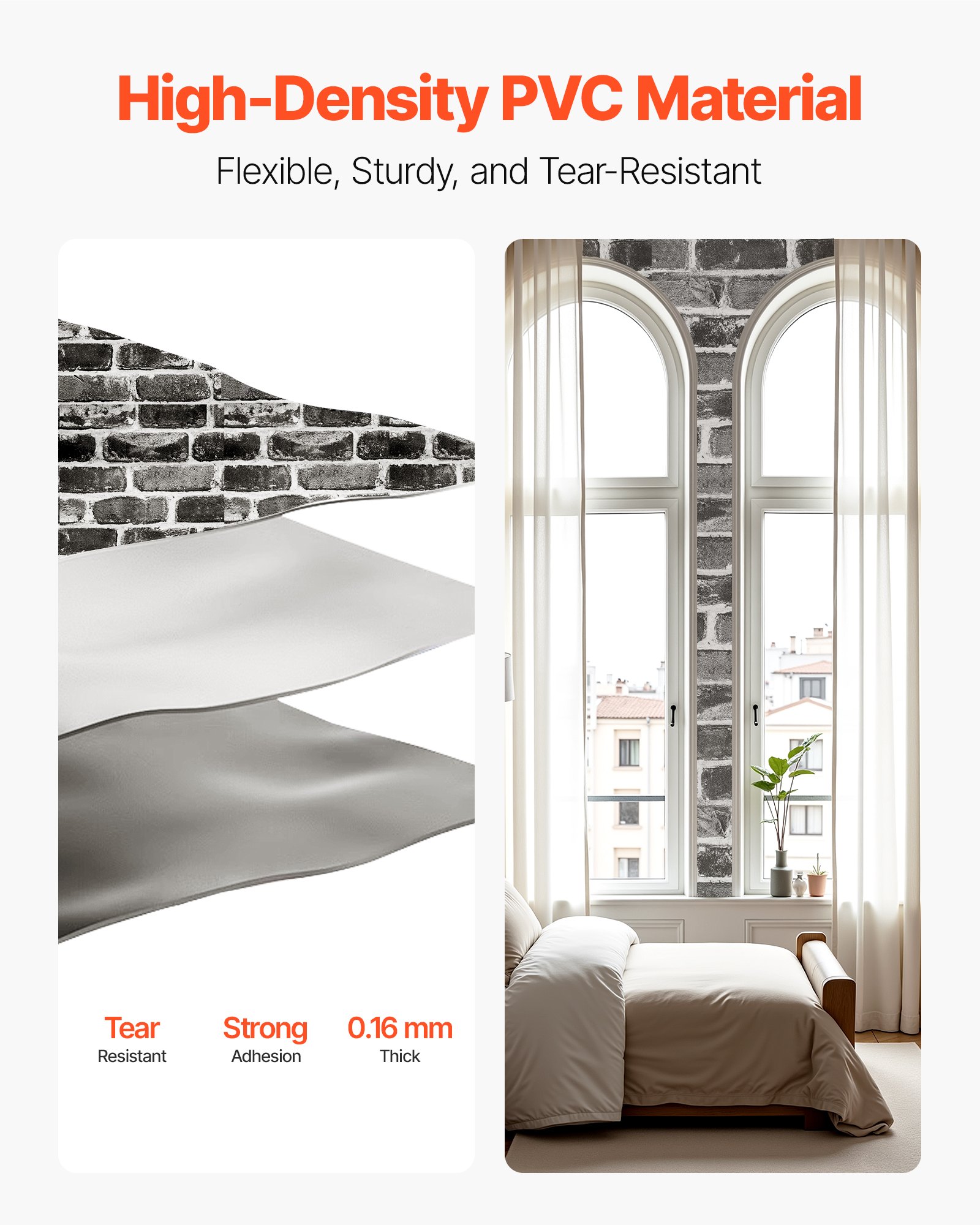 VEVOR Peel and Stick Wallpaper, 45cm x 10m Contact Paper Gray Brick Waterpoof Self Adhesive, Easy to Clean & Peel Wall Decorative Vinyl Roll for Bedroom Kitchen Office Bathroom Desk